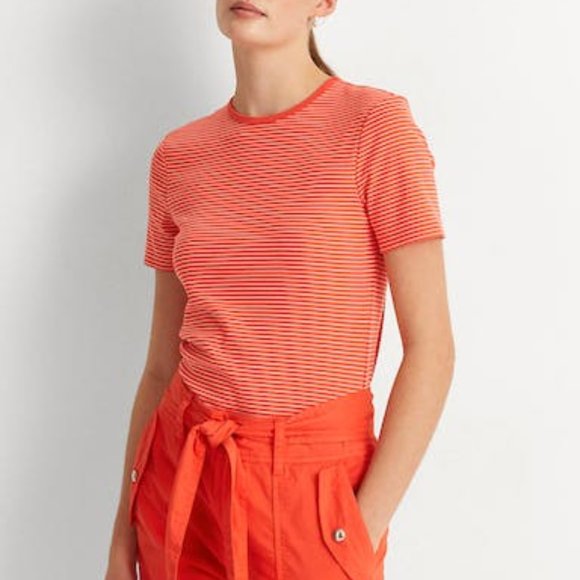Lauren Ralph Lauren Striped Stretch Cotton Tee in Orange - Picture 1 of 5